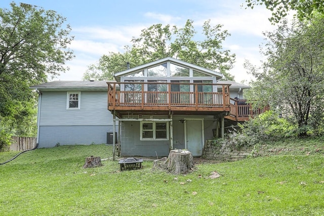 1018 S 5th St, Knoxville, IA 50138 - rear view of property with an outdoor fire pit, a deck, and a lawn