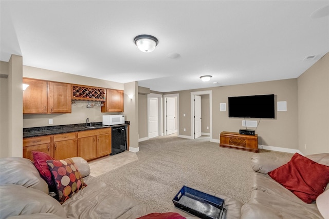 2501 NE Ewing Ct, Grimes, IA 50111 - living room featuring wet bar and light colored carpet