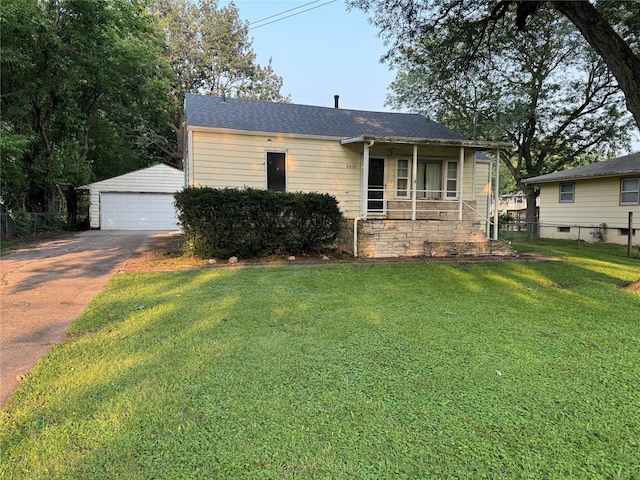 3419 E 37th St, Des Moines, IA 50317 - bungalow-style house with a porch, an outdoor structure, roof with shingles, and a detached garage