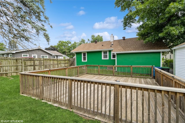 4512 Hickman Rd, Des Moines, IA 50310 - back of house featuring a wooden deck, a fenced backyard, and roof with shingles