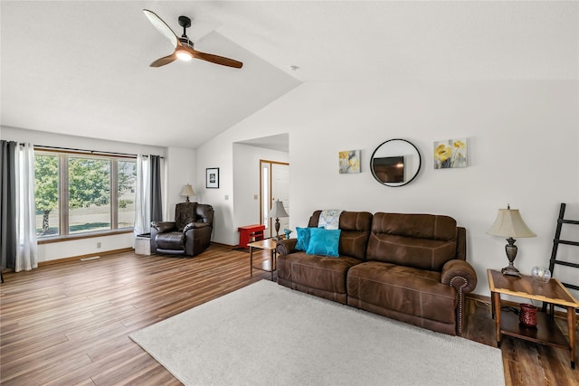9421 NE 28th Ct, Ankeny, IA 50021 - living room with a ceiling fan, vaulted ceiling, and wood finished floors