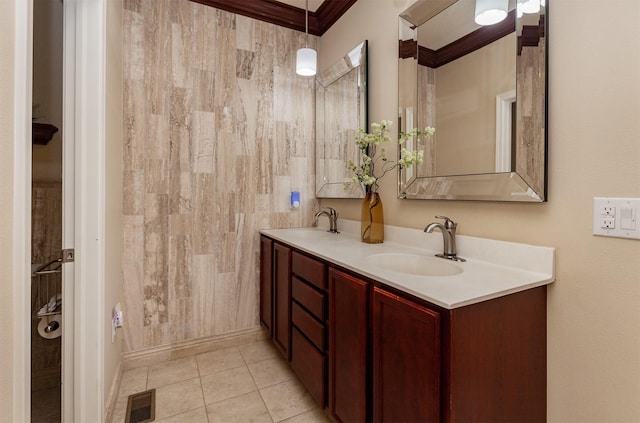 938 15th St SE, Altoona, IA 50009 - full bath featuring double vanity, tile patterned floors, and ornamental molding