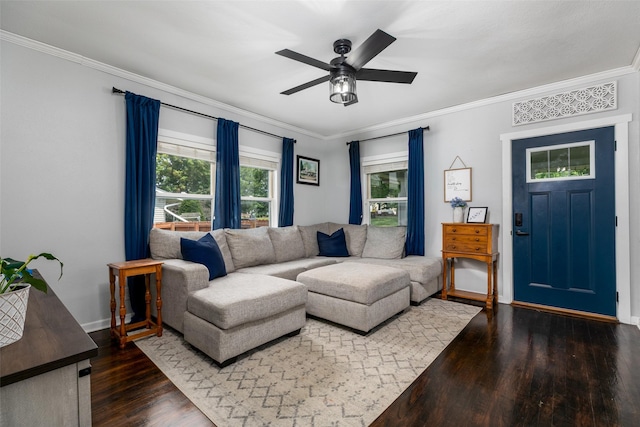 2610 Westover Blvd, Des Moines, IA 50322 - living area featuring wood finished floors, crown molding, and a ceiling fan