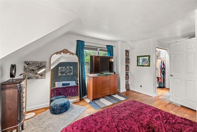 1416 Clinton Ave, Des Moines, IA 50313 - bedroom with a walk in closet, light wood-style flooring, and lofted ceiling
