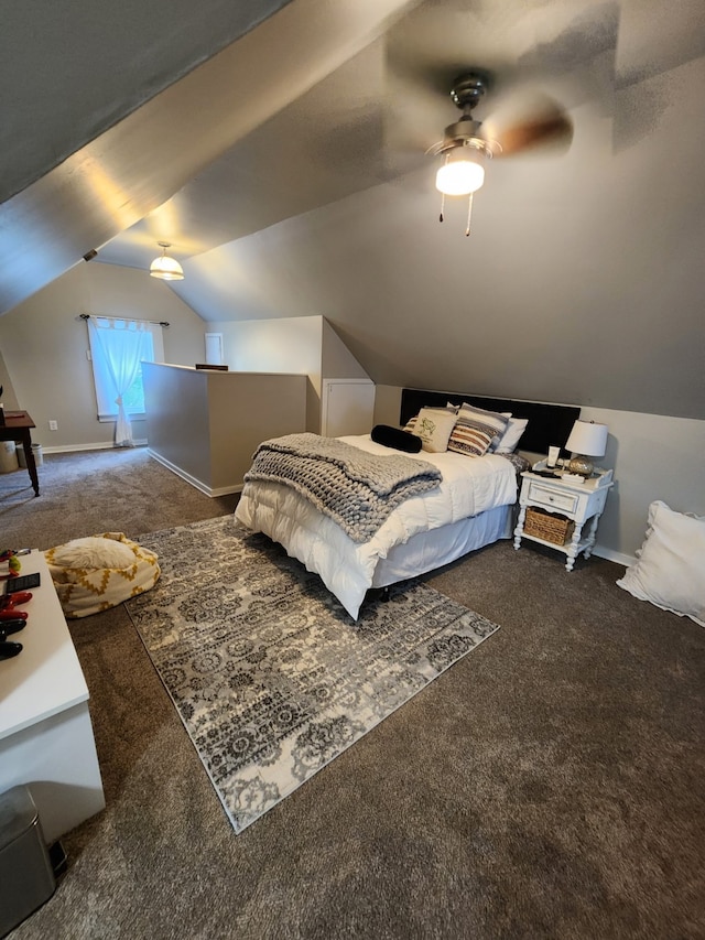 2904 48th St, Des Moines, IA 50310 - bedroom with carpet, vaulted ceiling, and ceiling fan