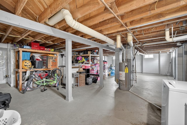 8026 Crestview Dr, Des Moines, IA 50320 - below grade area featuring gas water heater and washer / clothes dryer
