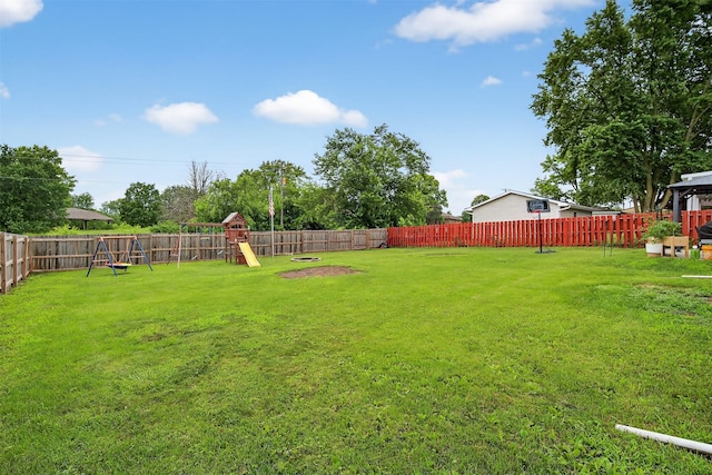 8026 Crestview Dr, Des Moines, IA 50320 - fenced backyard featuring a playground and a gazebo