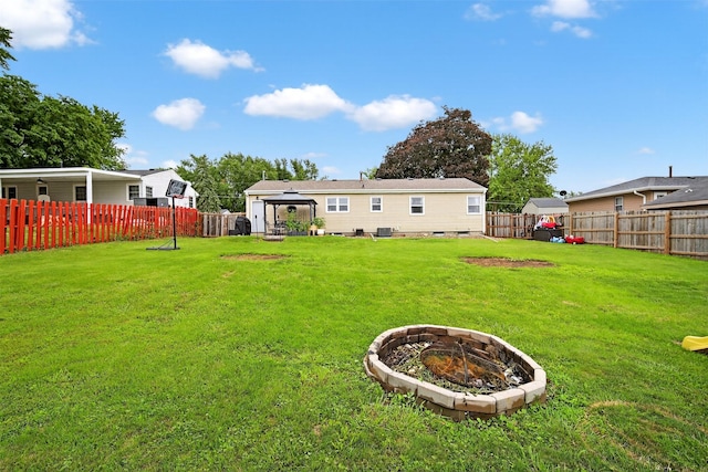 8026 Crestview Dr, Des Moines, IA 50320 - fenced backyard with a fire pit