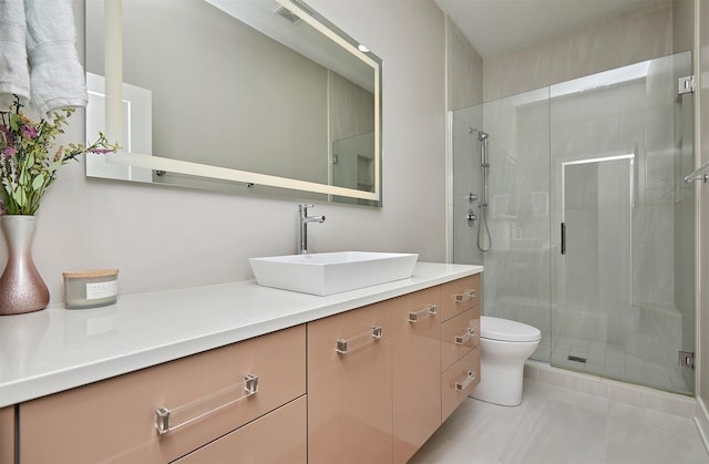 605 S Tiburon Cv, West Des Moines, IA 50266 - full bathroom featuring a shower stall, vanity, and tile patterned floors