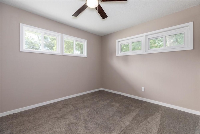 2311 Williams St, Des Moines, IA 50317 - empty room with healthy amount of natural light, dark colored carpet, and ceiling fan