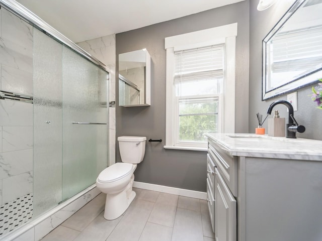 1534 9th St, Des Moines, IA 50314 - full bathroom with vanity, a shower stall, and tile patterned flooring