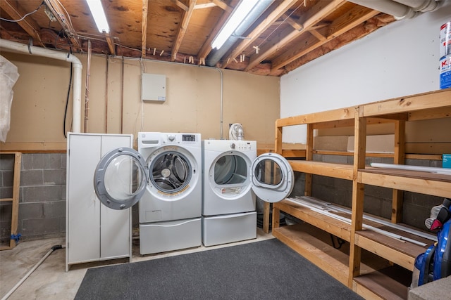 3600 E 42nd Ct, Des Moines, IA 50317 - laundry room with separate washer and dryer and a workshop area