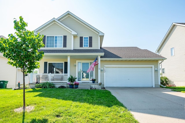 9102 NW Windsor Dr, Johnston, IA 50131 - traditional home featuring covered porch, driveway, an attached garage, and a front yard