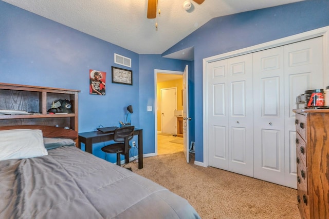 1870 SE Oxford Dr, Waukee, IA 50263 - bedroom with carpet floors, vaulted ceiling, a closet, and ceiling fan