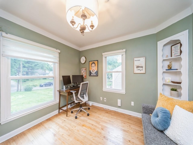 3934 Lincoln Place Dr, Des Moines, IA 50312 - home office featuring wood finished floors, crown molding, and a chandelier