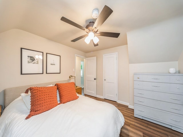 3934 Lincoln Place Dr, Des Moines, IA 50312 - bedroom featuring dark wood finished floors, ceiling fan, and lofted ceiling