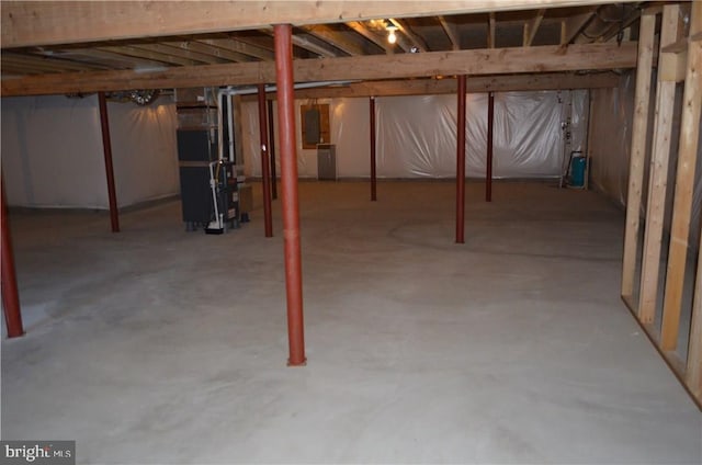 basement featuring heating unit