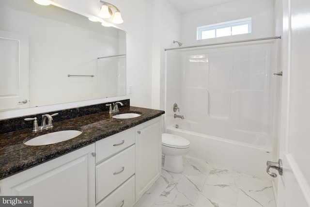 full bathroom with vanity, toilet, and shower / tub combination