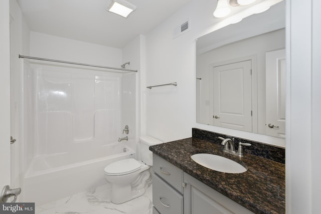 full bathroom with shower / washtub combination, vanity, and toilet