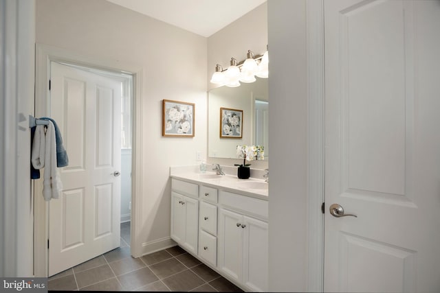 bathroom with vanity and tile patterned flooring