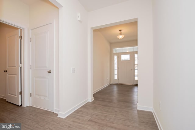 hall with hardwood / wood-style flooring