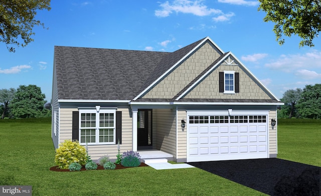 view of front facade with a garage and a front lawn