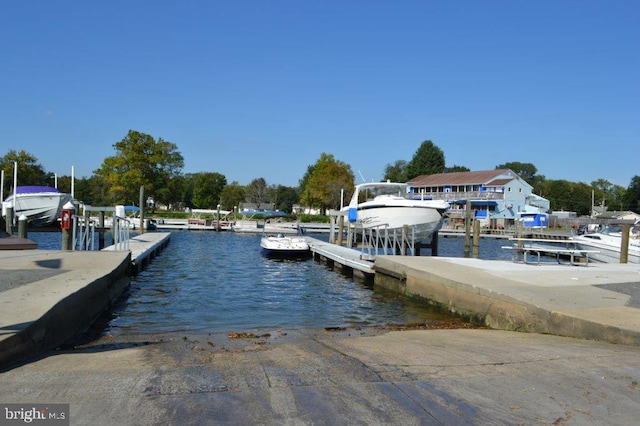 dock area with a water view