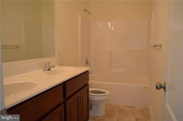 full bathroom with vanity, toilet, and shower / bath combination