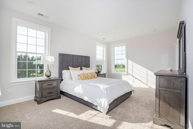 carpeted bedroom featuring multiple windows