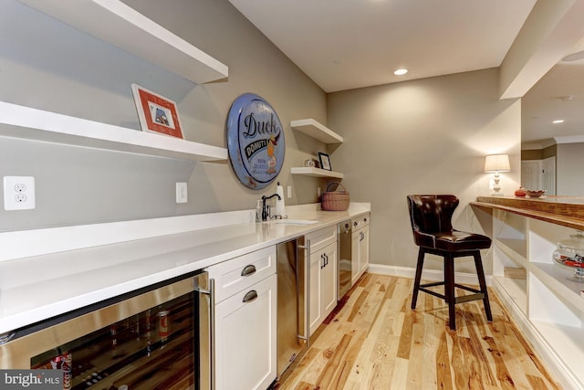3621 Edgemont St, Edgewater, MD 21037 - bar with beverage cooler, light wood-type flooring, recessed lighting, and refrigerator