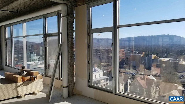 interior space with a mountain view