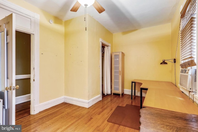 interior space featuring ceiling fan and light hardwood / wood-style flooring