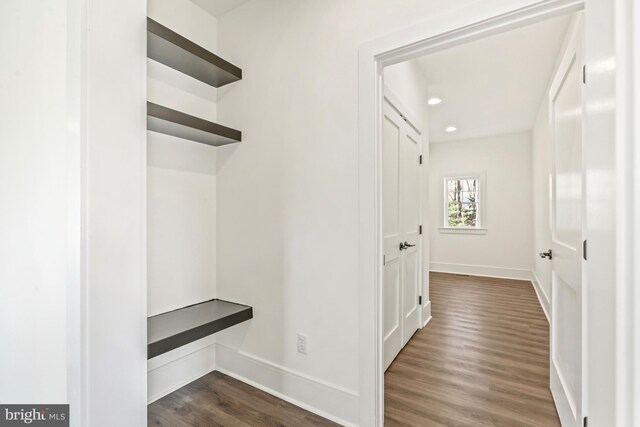 mudroom with dark hardwood / wood-style flooring