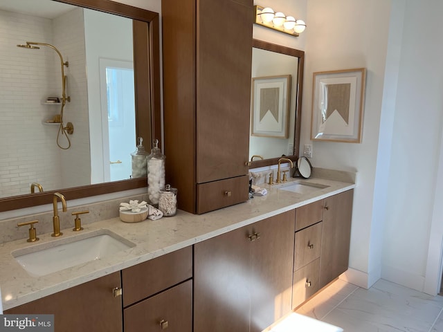 bathroom featuring double vanity and tile flooring