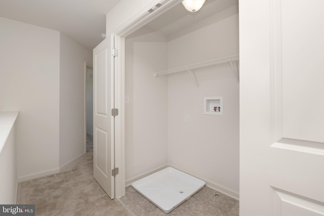 laundry area featuring washer hookup and light colored carpet