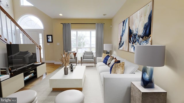 living room with light hardwood / wood-style floors