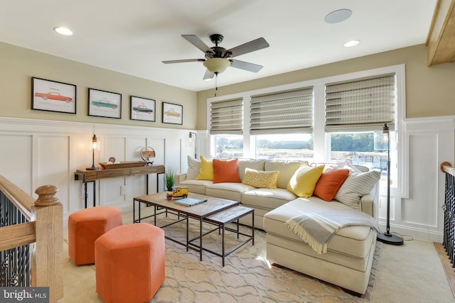 living room with ceiling fan