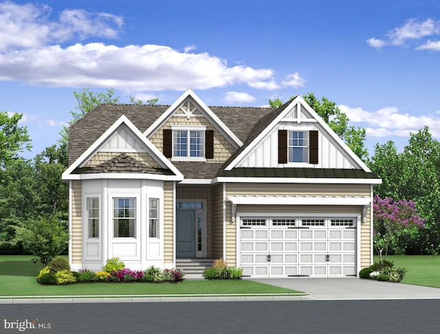 view of front facade featuring a front lawn and a garage