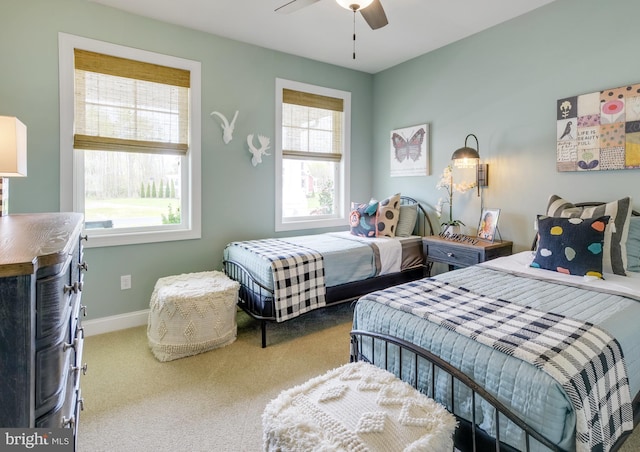 bedroom with carpet flooring and ceiling fan