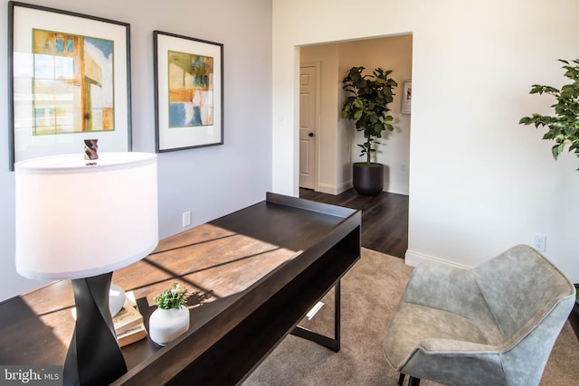 office space with dark hardwood / wood-style flooring