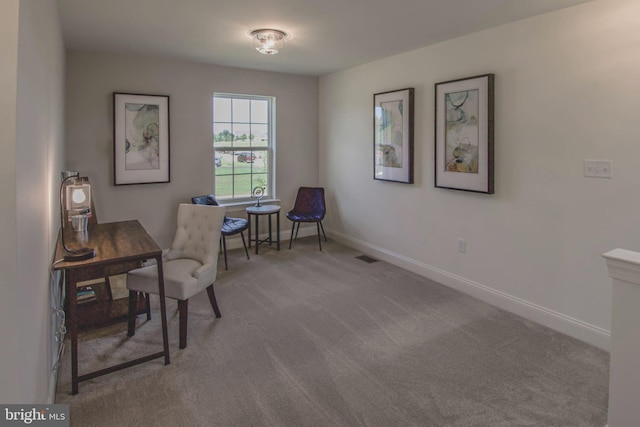 home office with light carpet