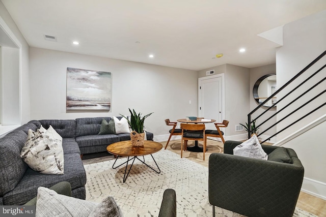 living room featuring light hardwood / wood-style flooring