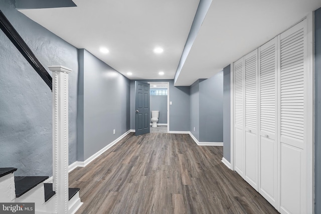 interior space with dark hardwood / wood-style flooring