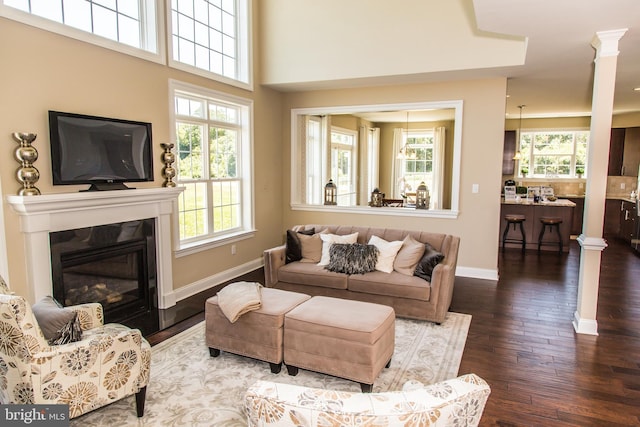 living room with a notable chandelier and wood-type flooring