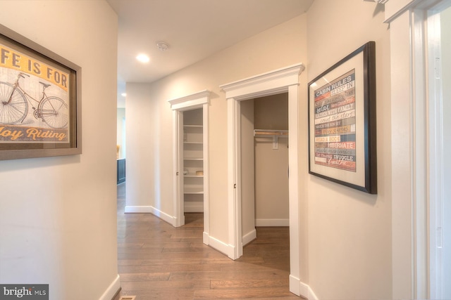 corridor with dark wood-type flooring