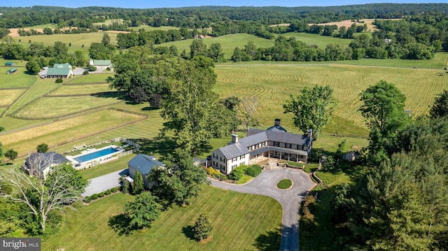 birds eye view of property with a rural view