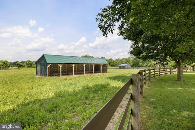 view of yard featuring an outdoor structure and a rural view