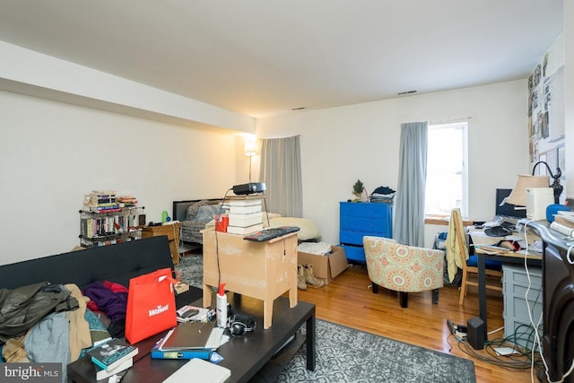 office area with light hardwood / wood-style flooring