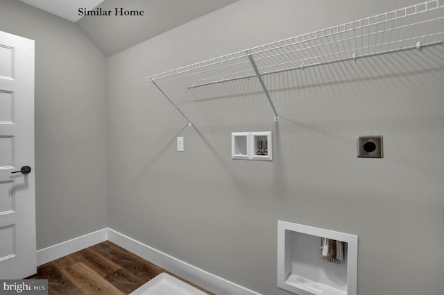 laundry room with washer hookup, electric dryer hookup, and dark hardwood / wood-style flooring