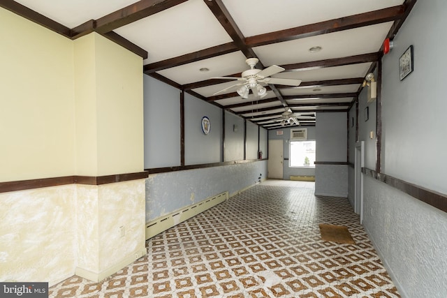 hallway featuring lofted ceiling with beams